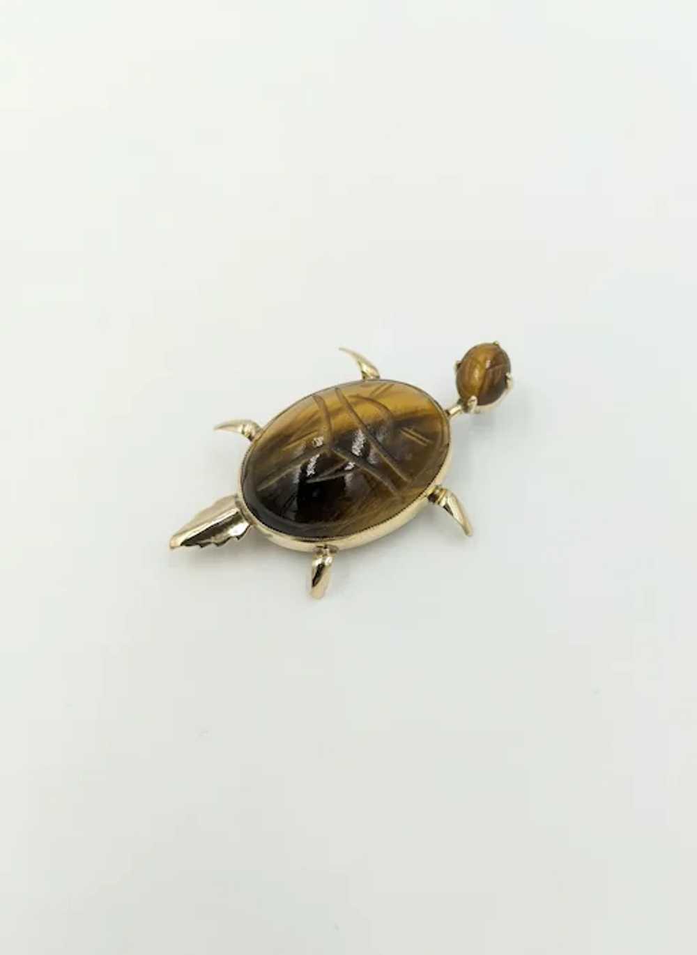 1960's Scarab Turtle Pin Tigers Eye Gemstone Mid … - image 5