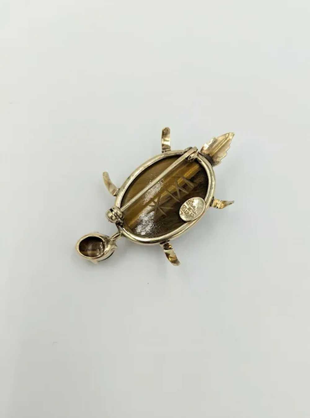 1960's Scarab Turtle Pin Tigers Eye Gemstone Mid … - image 8