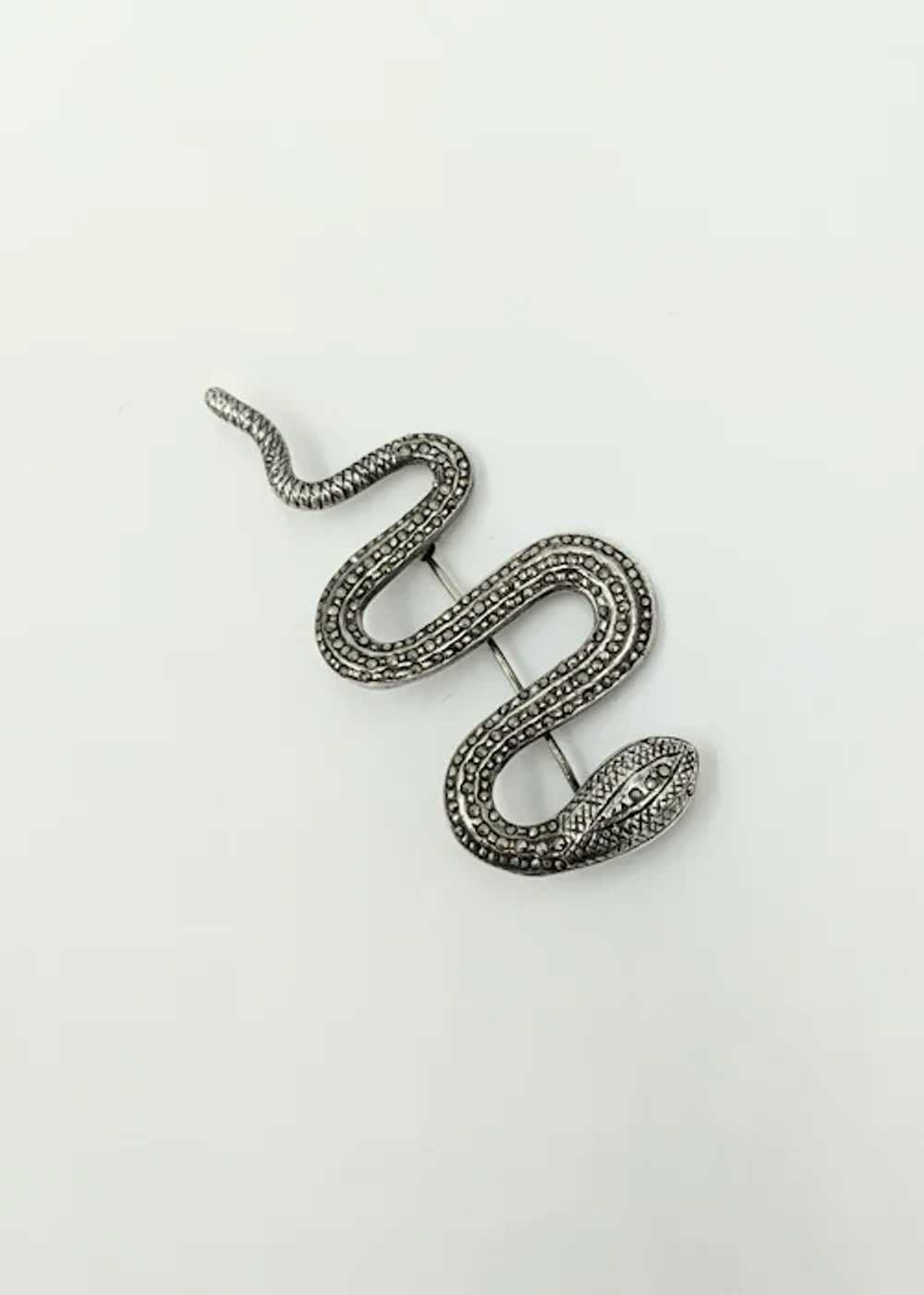 Vintage Marcasite Snake Pin Sterling Silver Serpe… - image 3