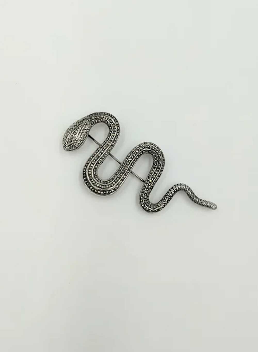 Vintage Marcasite Snake Pin Sterling Silver Serpe… - image 6
