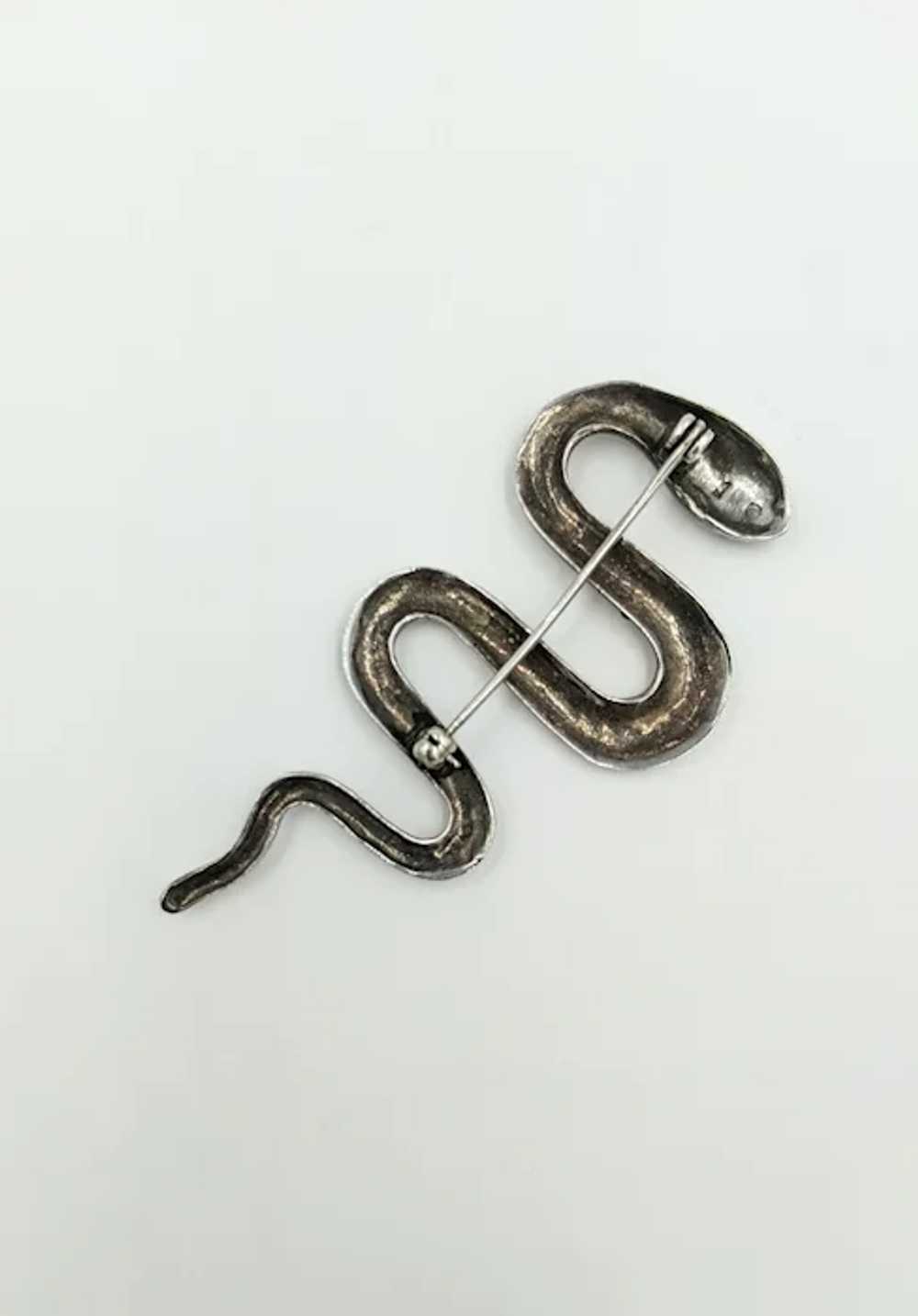 Vintage Marcasite Snake Pin Sterling Silver Serpe… - image 8