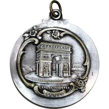 Vintage CELINE PARIS Triomphe Logo Red Enamel Medallion Pendant