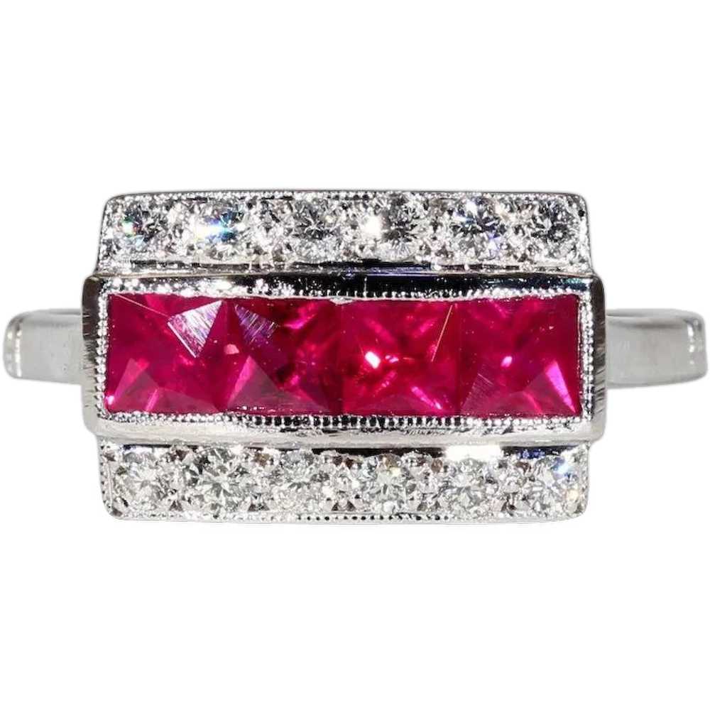 Ruby Diamond White Gold Cocktail Ring - image 1