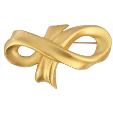 Anne Klein Matte Gold Tone Bow Knot Brooch, Signed