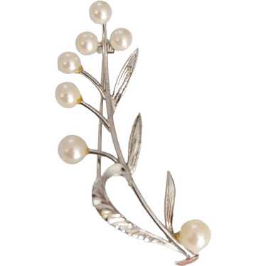 Vintage 14k Yellow Gold Pearl Leaf Brooch Pin