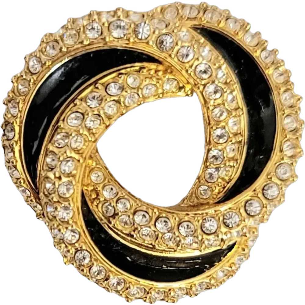 Swarovski Gold Tone Clear Rhinestone Black Enamel… - image 1