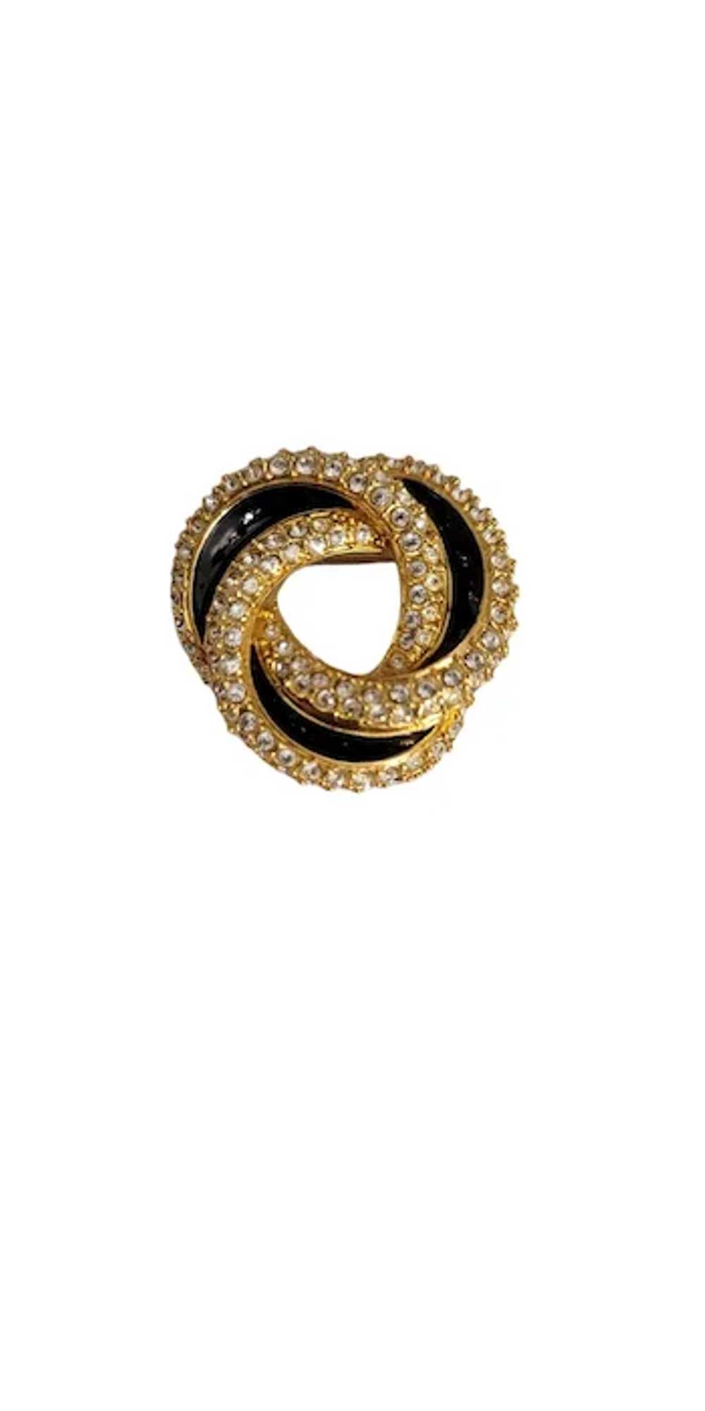 Swarovski Gold Tone Clear Rhinestone Black Enamel… - image 2