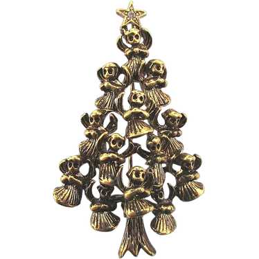 Vintage Christmas Tree Pin of Angels - image 1