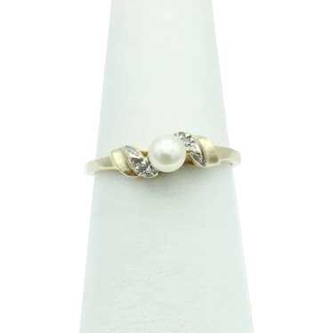 10K Pearl And Diamond Ring - image 1