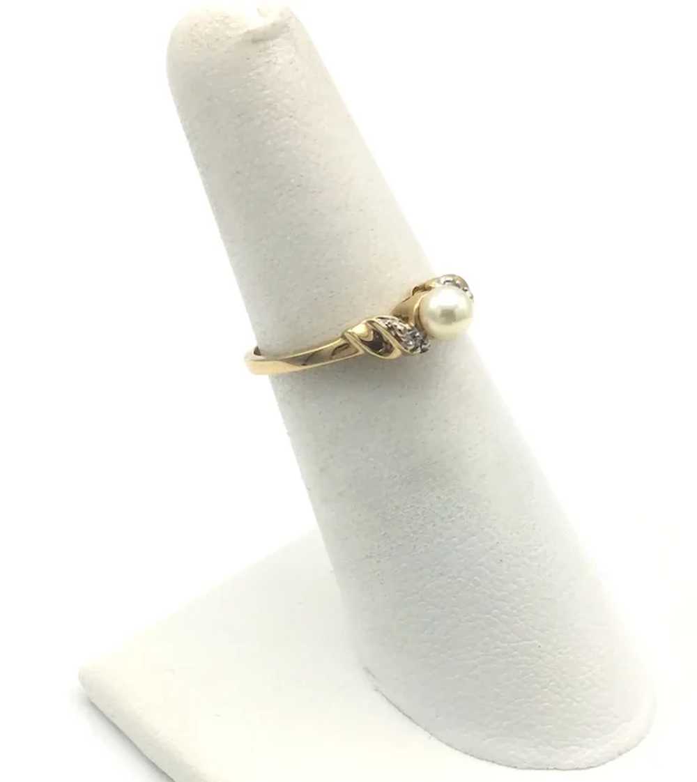 10K Pearl And Diamond Ring - image 2