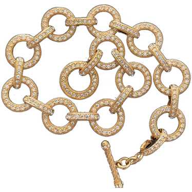 Gold Tone Round Link Bracelet w Rhinestones - image 1