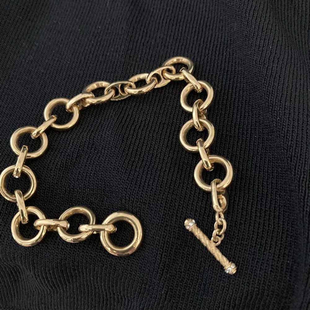 Gold Tone Round Link Bracelet w Rhinestones - image 3