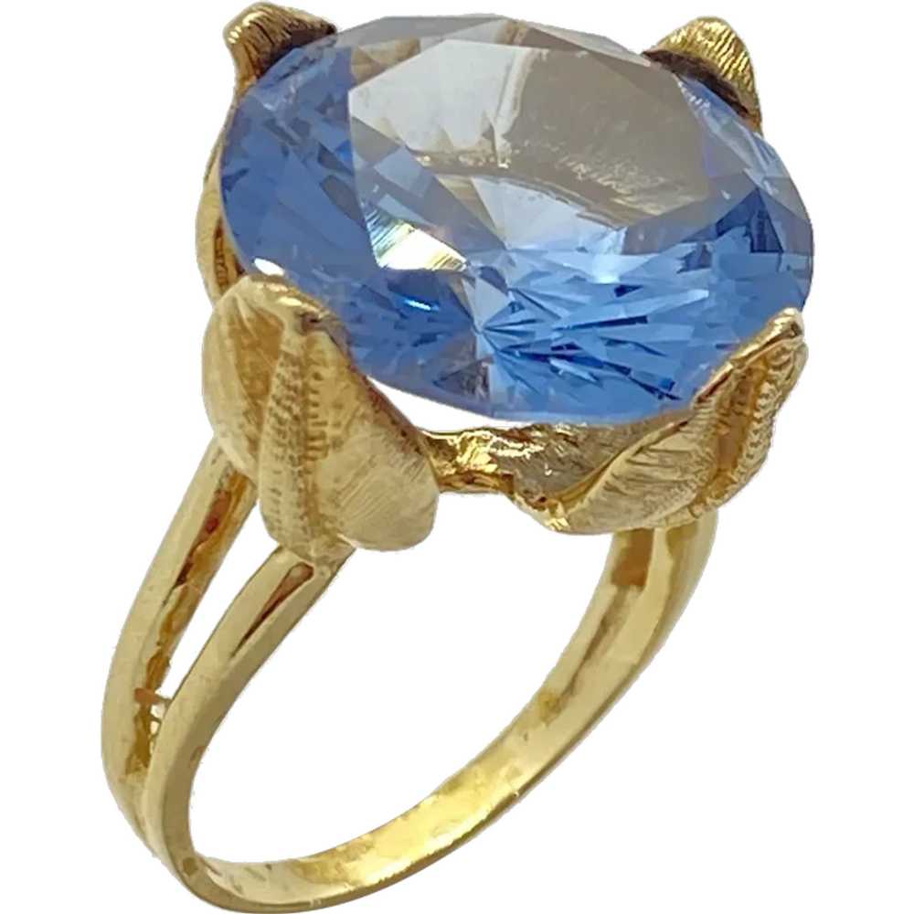 Blue Spinel Solitaire Ring 15.2 Carats 14K Gold L… - image 1