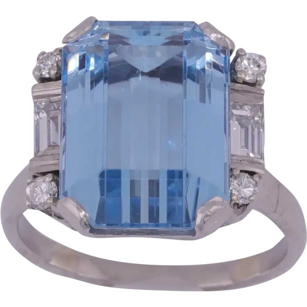 Vintage 8 Ct Natural Aquamarine and Diamond Plati… - image 1