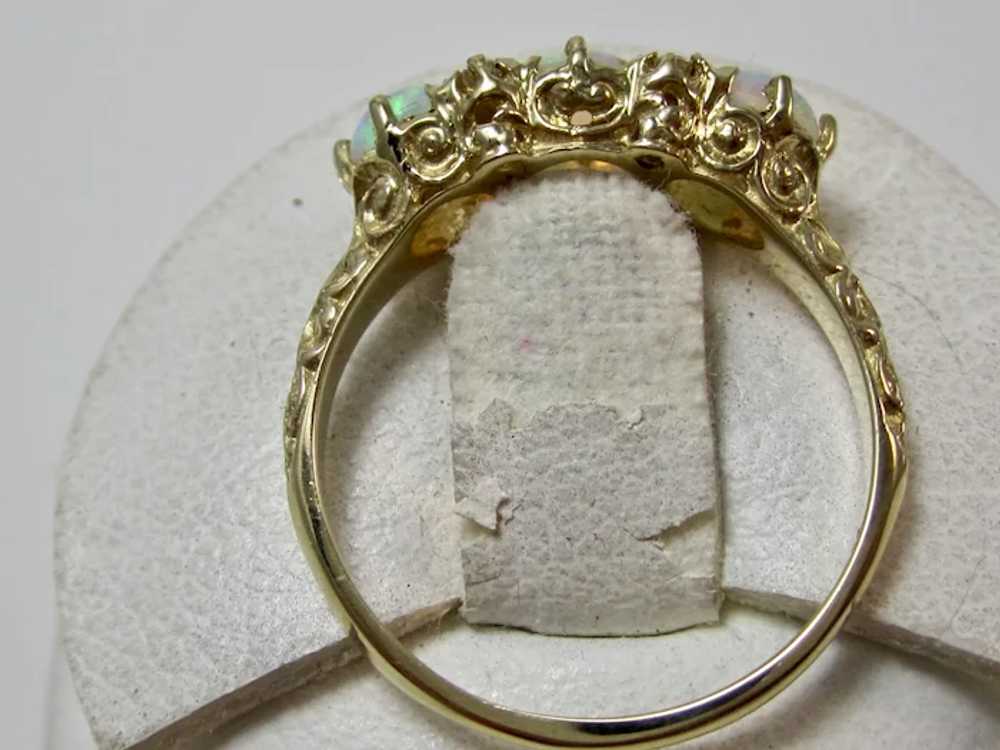 Vintage Estate 3 Stone Opal & Diamond Ring 14K - image 5