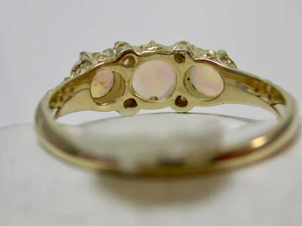 Vintage Estate 3 Stone Opal & Diamond Ring 14K - image 7