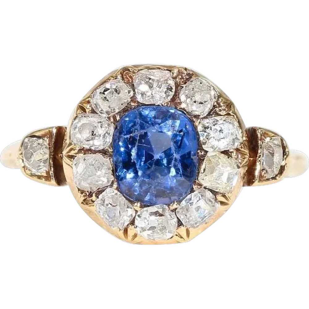 Victorian Sapphire Diamond Cluster Ring - image 1