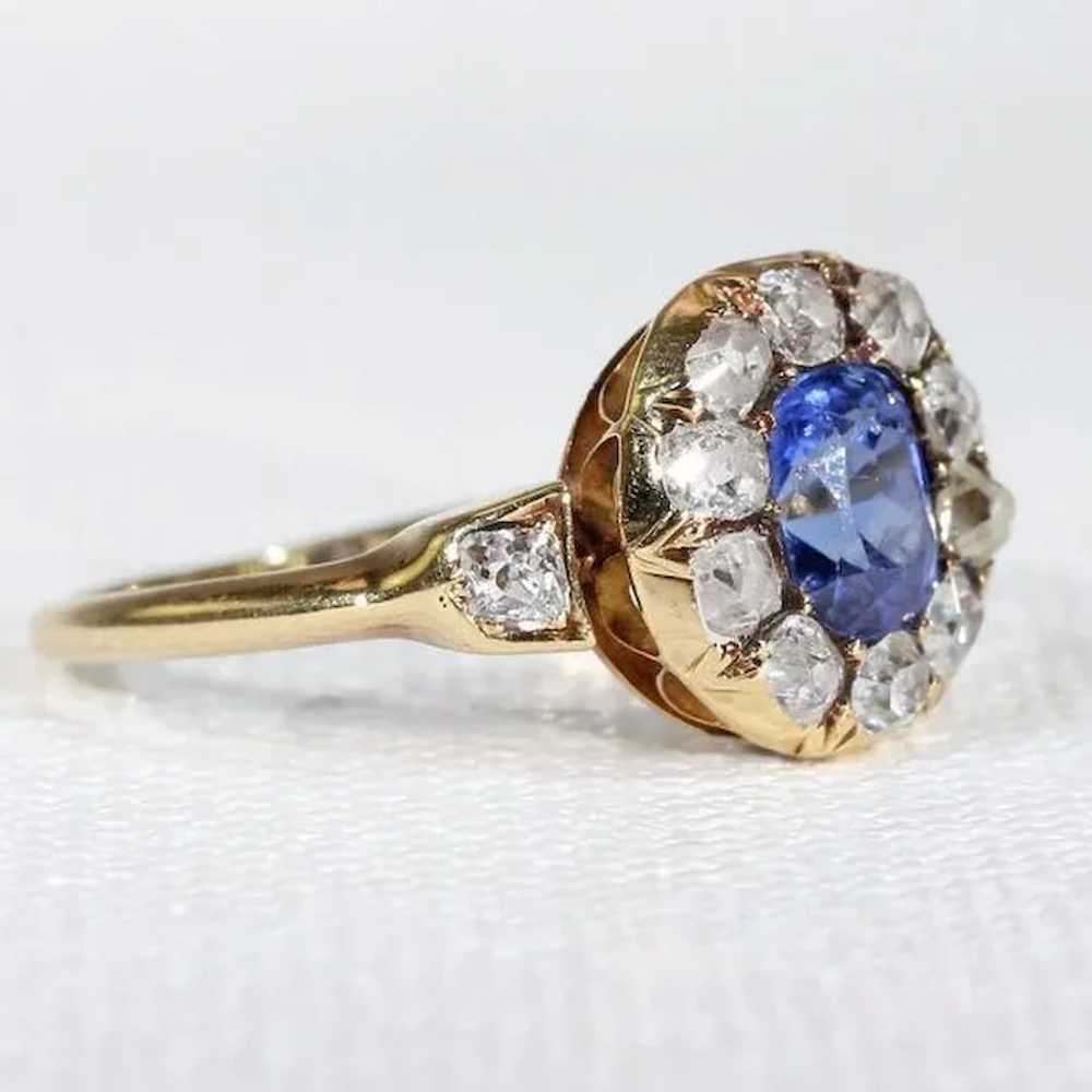 Victorian Sapphire Diamond Cluster Ring - image 2