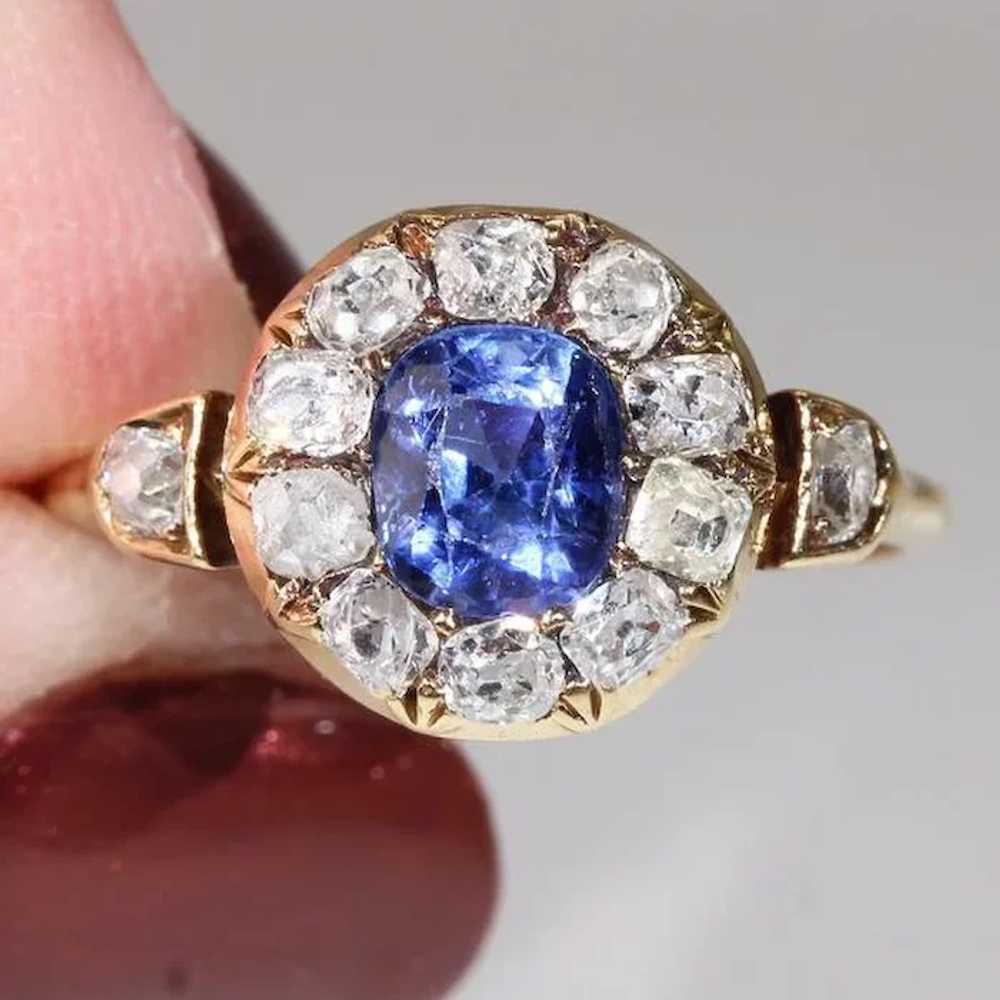 Victorian Sapphire Diamond Cluster Ring - image 6