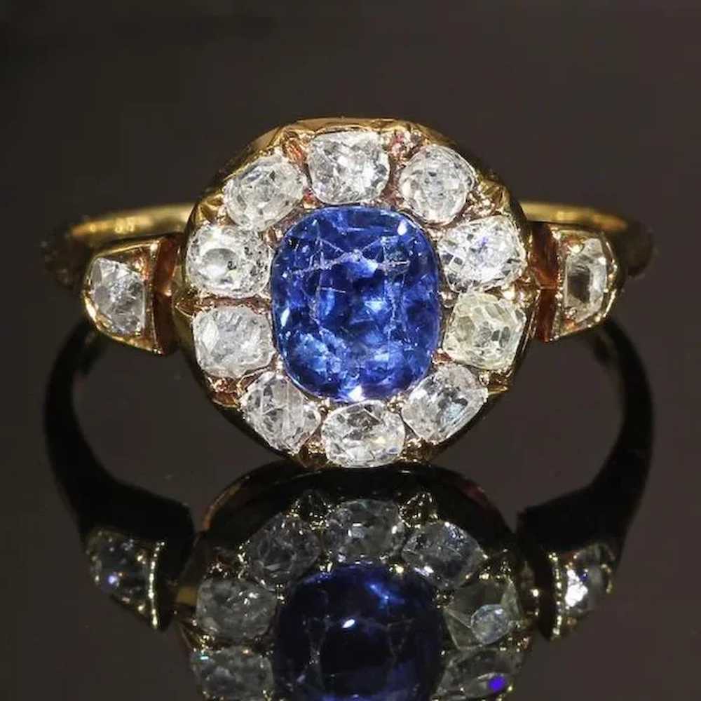 Victorian Sapphire Diamond Cluster Ring - image 8