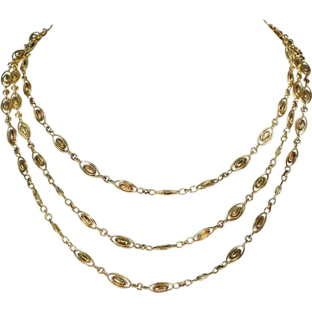 Exquisite French Long Guard Chain Necklace 18k Go… - image 1