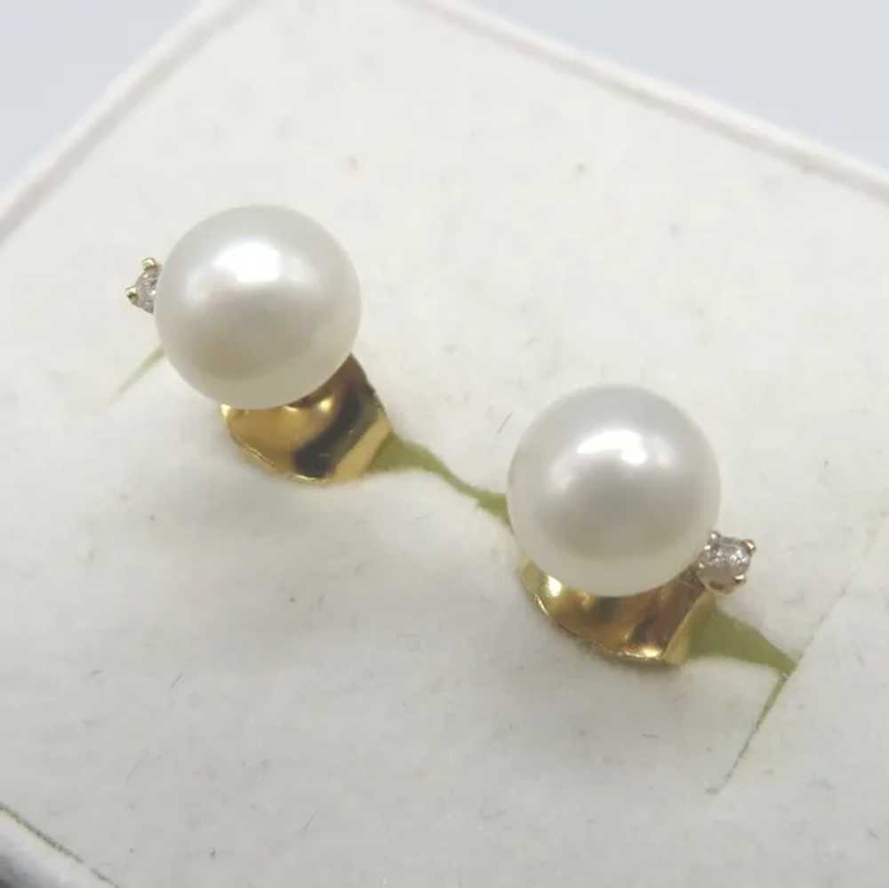 Vintage 10K Gold Pearl and Diamond Pierced Stud E… - image 3