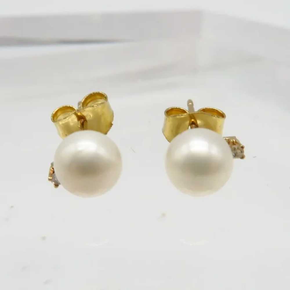 Vintage 10K Gold Pearl and Diamond Pierced Stud E… - image 4