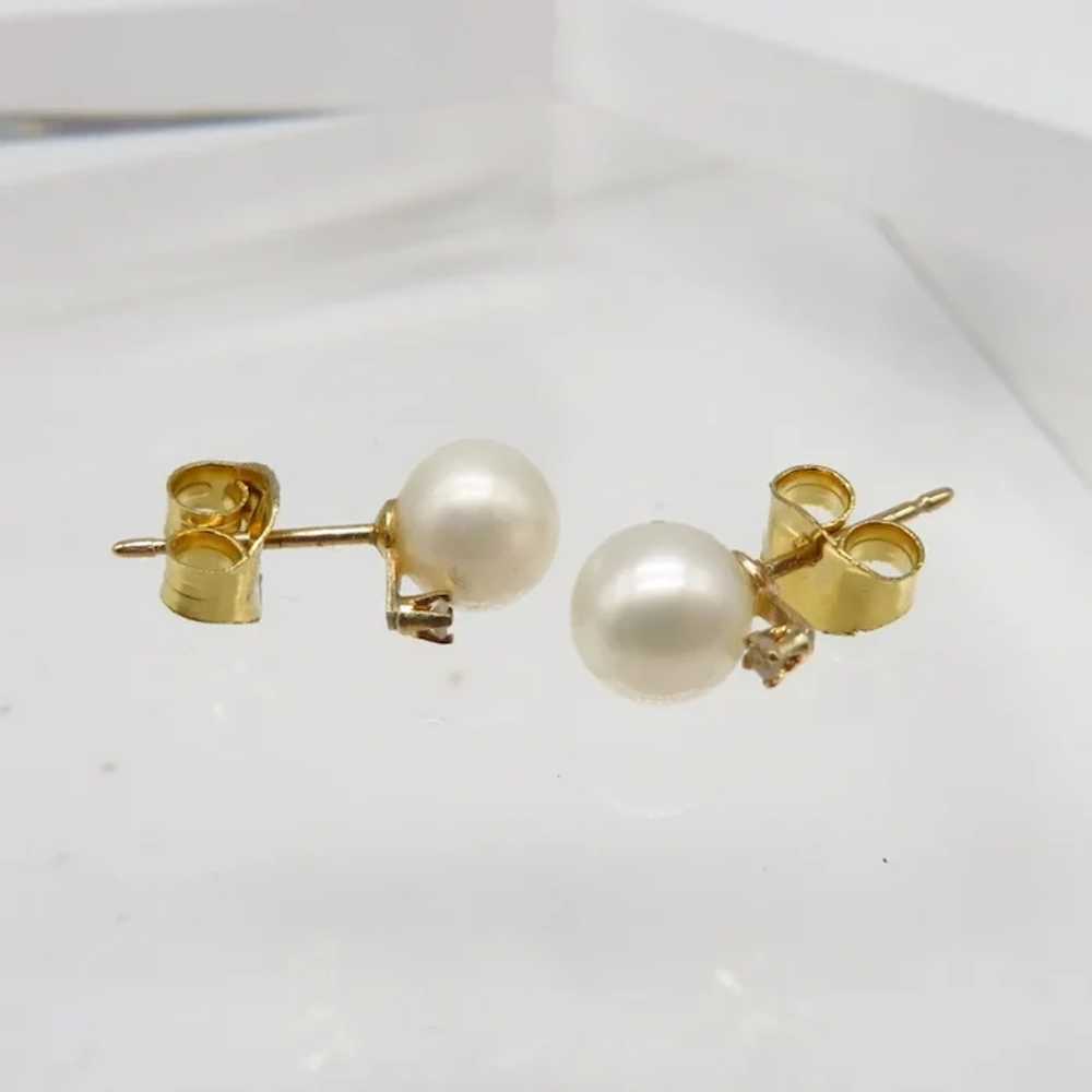 Vintage 10K Gold Pearl and Diamond Pierced Stud E… - image 5
