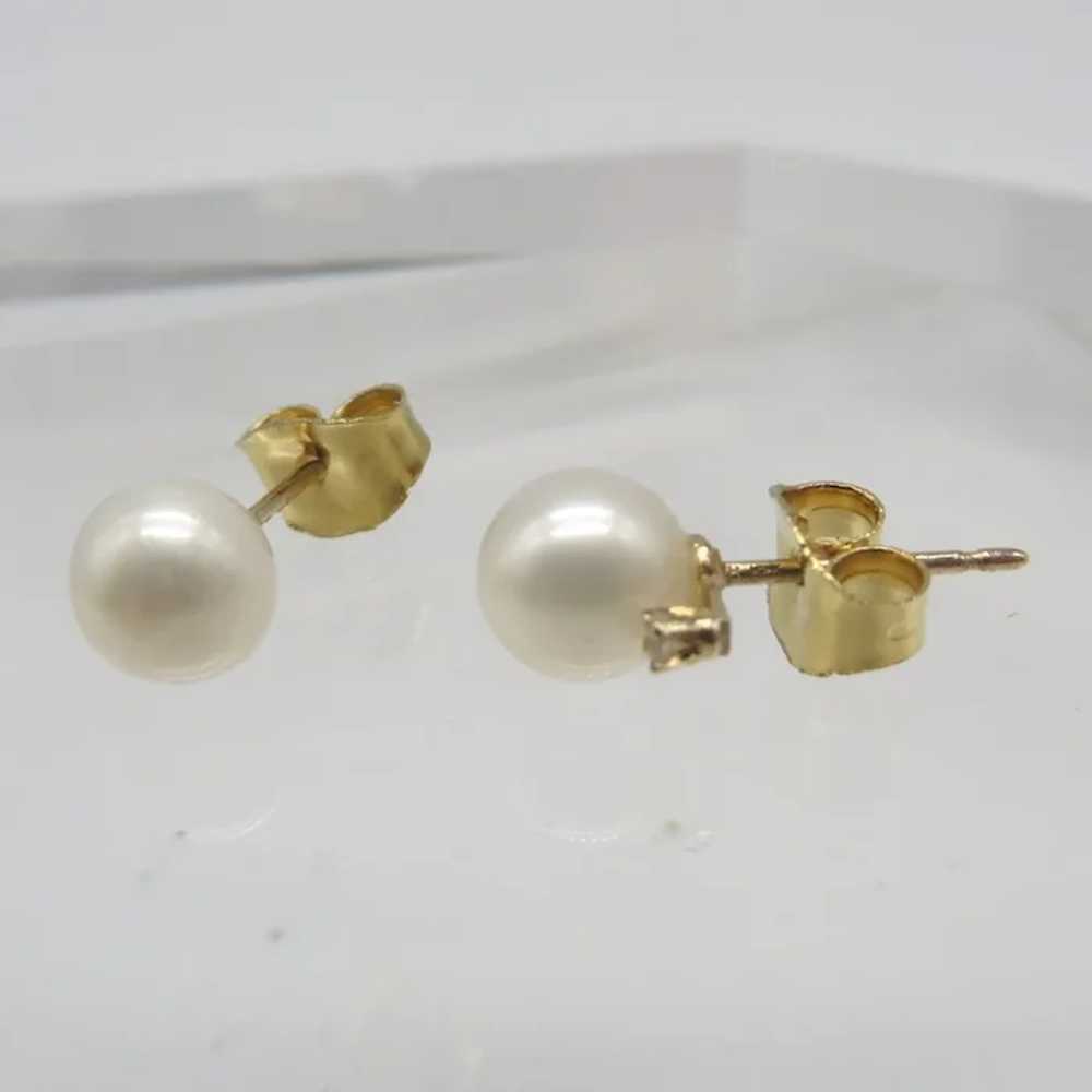 Vintage 10K Gold Pearl and Diamond Pierced Stud E… - image 6