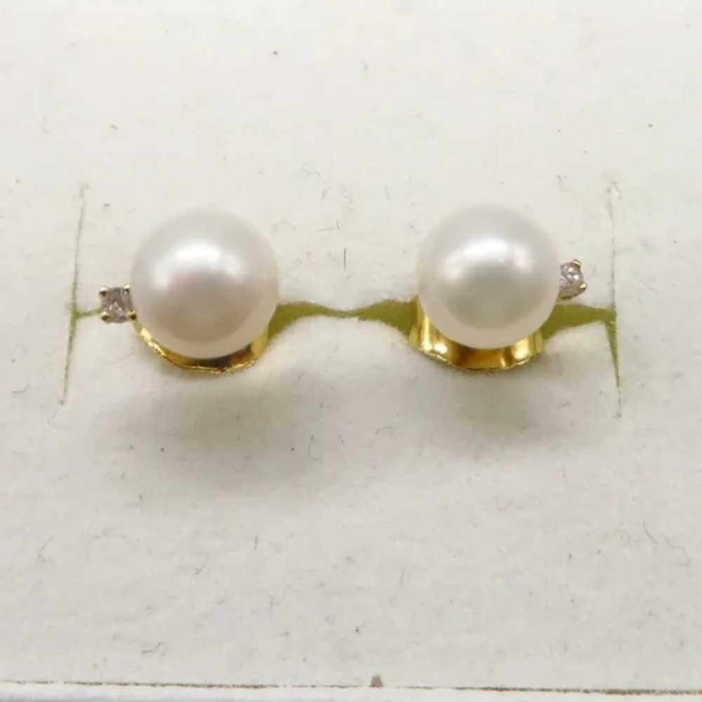 Vintage 10K Gold Pearl and Diamond Pierced Stud E… - image 7