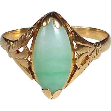 18k Ring Marquise Cabochon Nephrite Jade - image 1