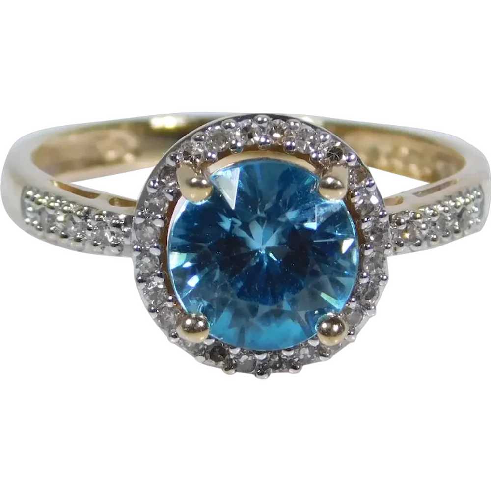 Vibrant 1.73ctw Blue Topaz & Diamond Halo Ring 14… - image 1