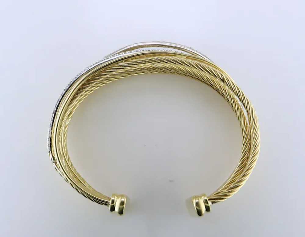 18K Yellow and White Gold Diamond Cuff Bracelet - image 2