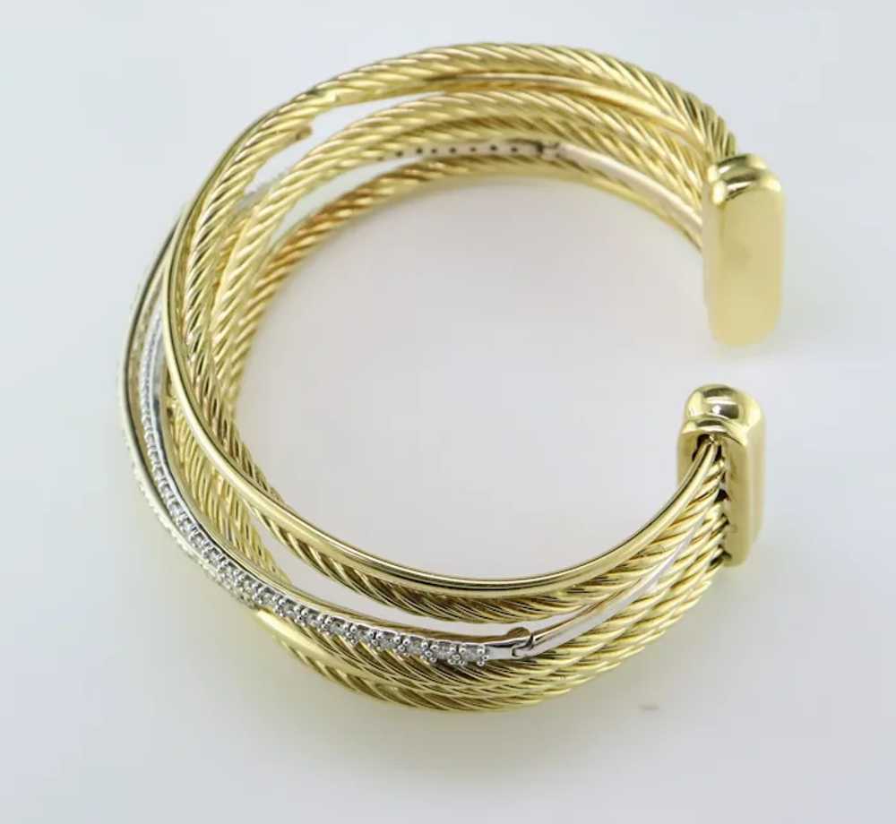 18K Yellow and White Gold Diamond Cuff Bracelet - image 3