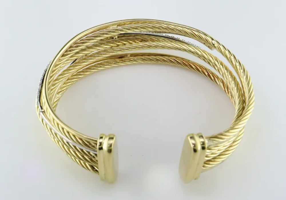 18K Yellow and White Gold Diamond Cuff Bracelet - image 4
