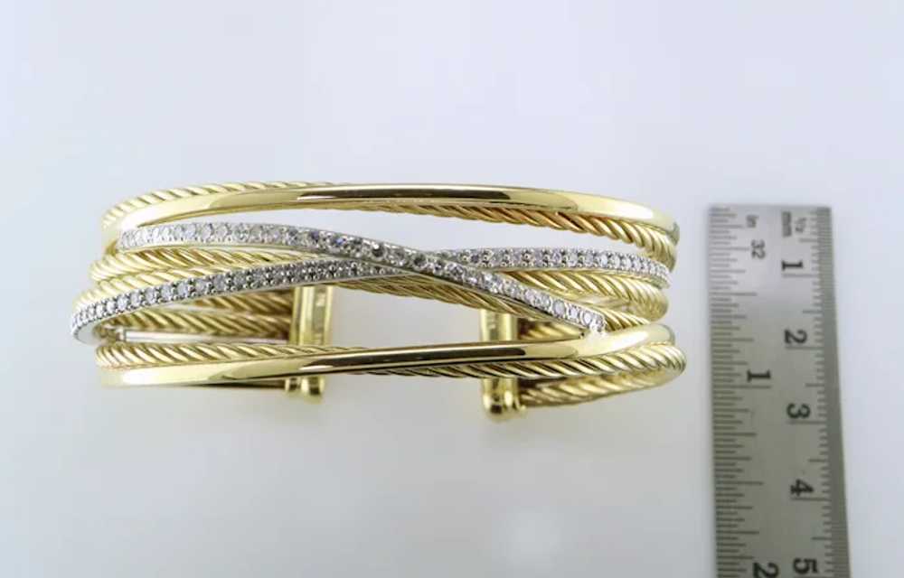 18K Yellow and White Gold Diamond Cuff Bracelet - image 5
