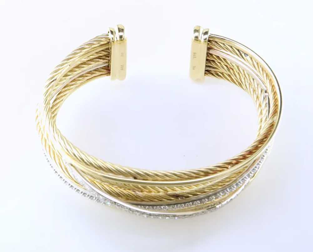 18K Yellow and White Gold Diamond Cuff Bracelet - image 6