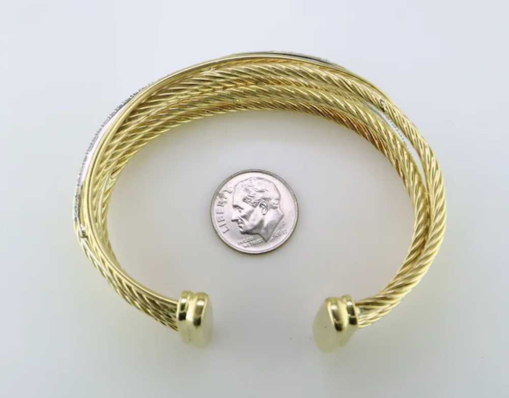 18K Yellow and White Gold Diamond Cuff Bracelet - image 7