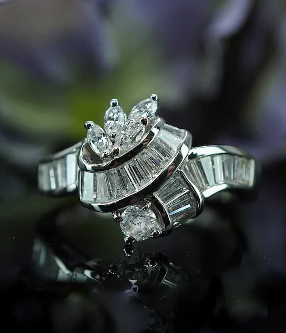 Vintage Platinum Marquise Baguette Round Diamond … - image 2