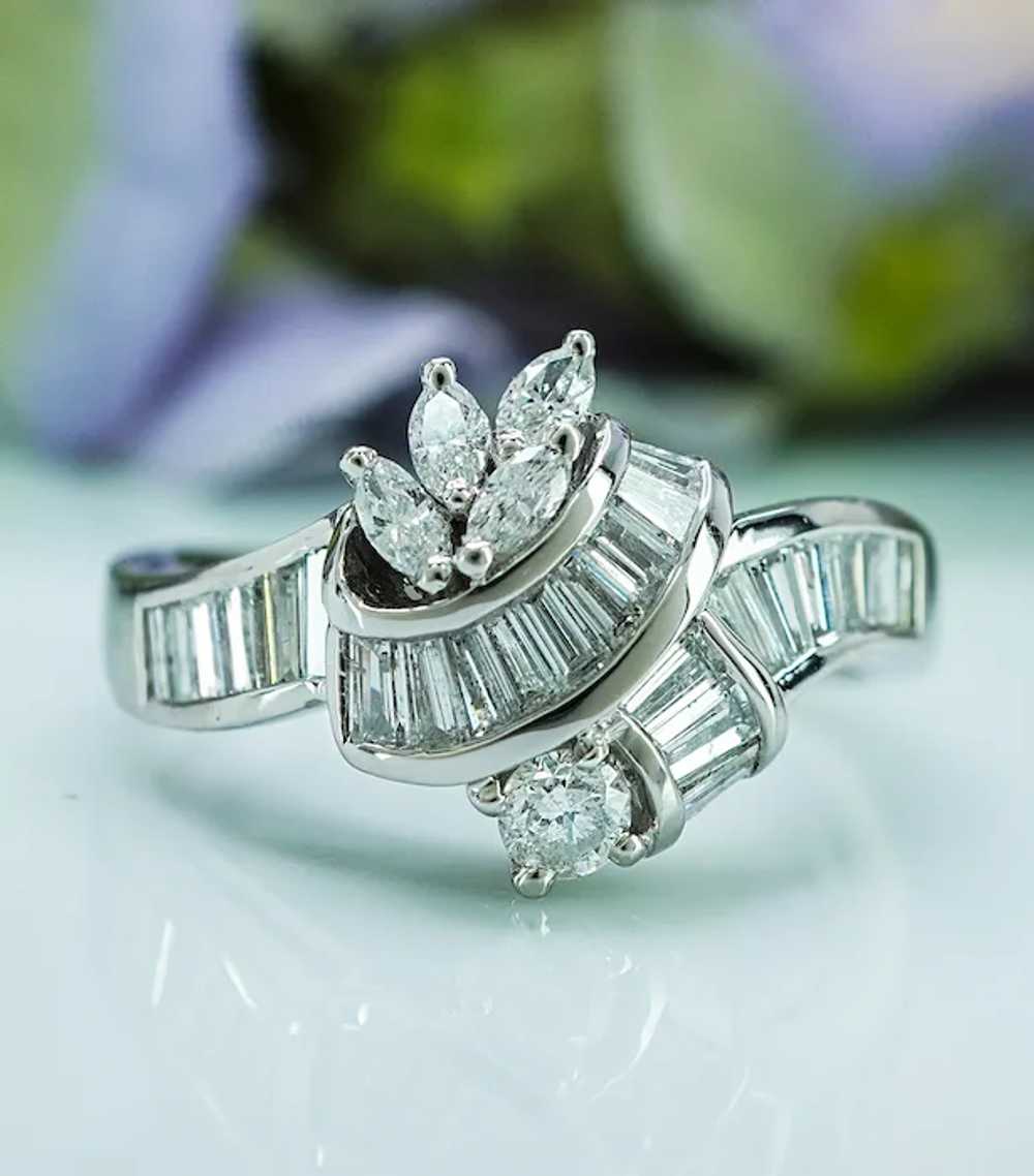 Vintage Platinum Marquise Baguette Round Diamond … - image 3