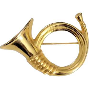 Carolee Gold-Tone French Horn Brooch, Signed