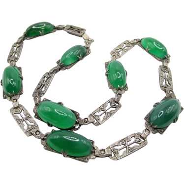 Antique Art Deco Sterling Silver Chrysoprase and … - image 1