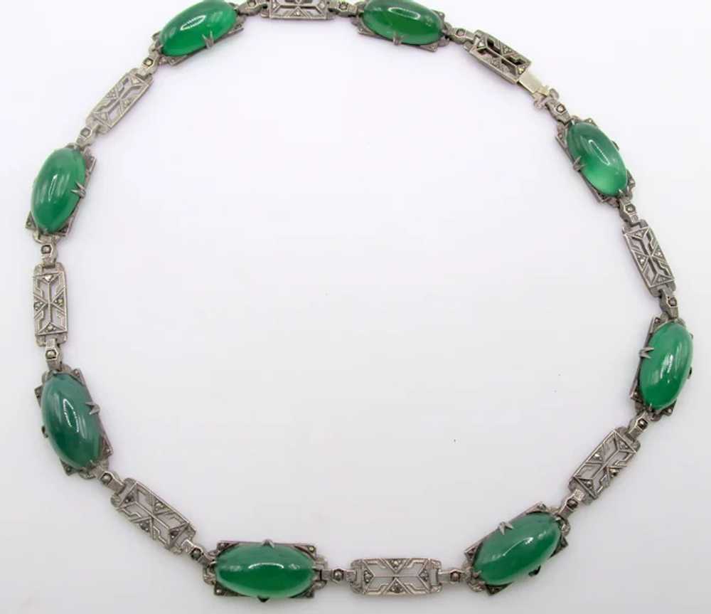 Antique Art Deco Sterling Silver Chrysoprase and … - image 3