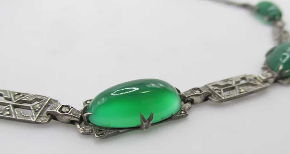 Antique Art Deco Sterling Silver Chrysoprase and … - image 4