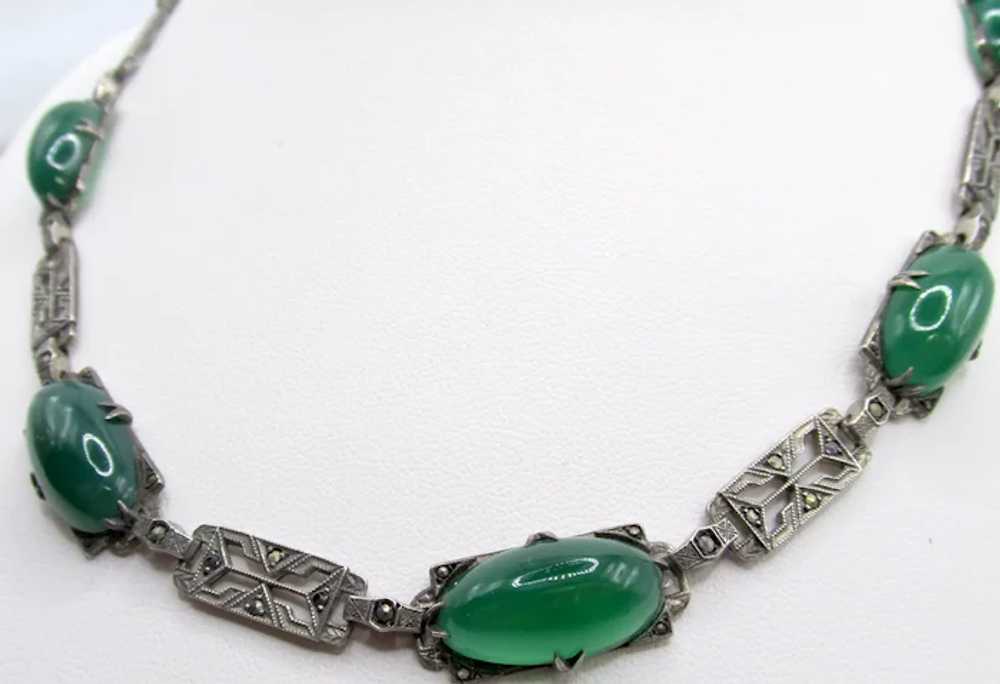 Antique Art Deco Sterling Silver Chrysoprase and … - image 5