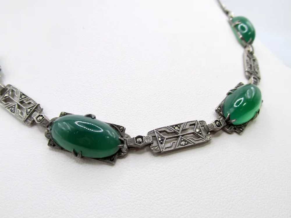 Antique Art Deco Sterling Silver Chrysoprase and … - image 6