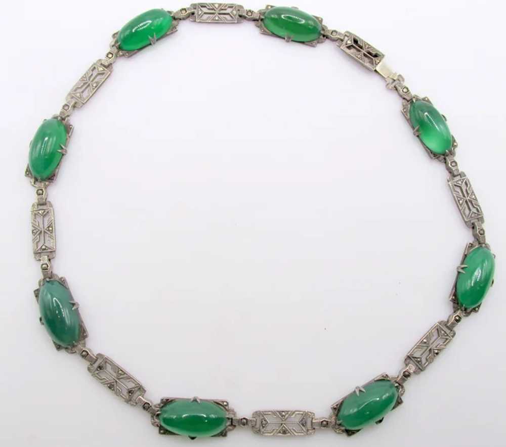 Antique Art Deco Sterling Silver Chrysoprase and … - image 7