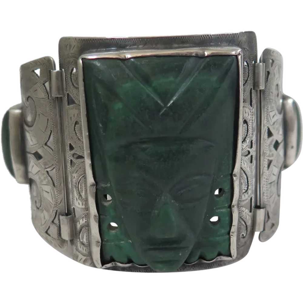 Antique South American Sterling Jade Bracelet - image 1