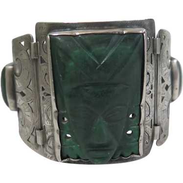 Antique South American Sterling Jade Bracelet