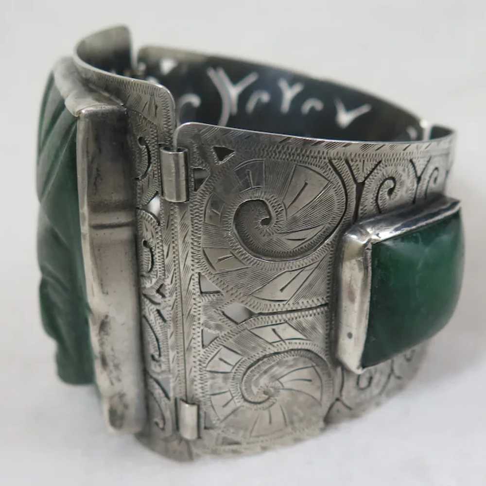 Antique South American Sterling Jade Bracelet - image 2